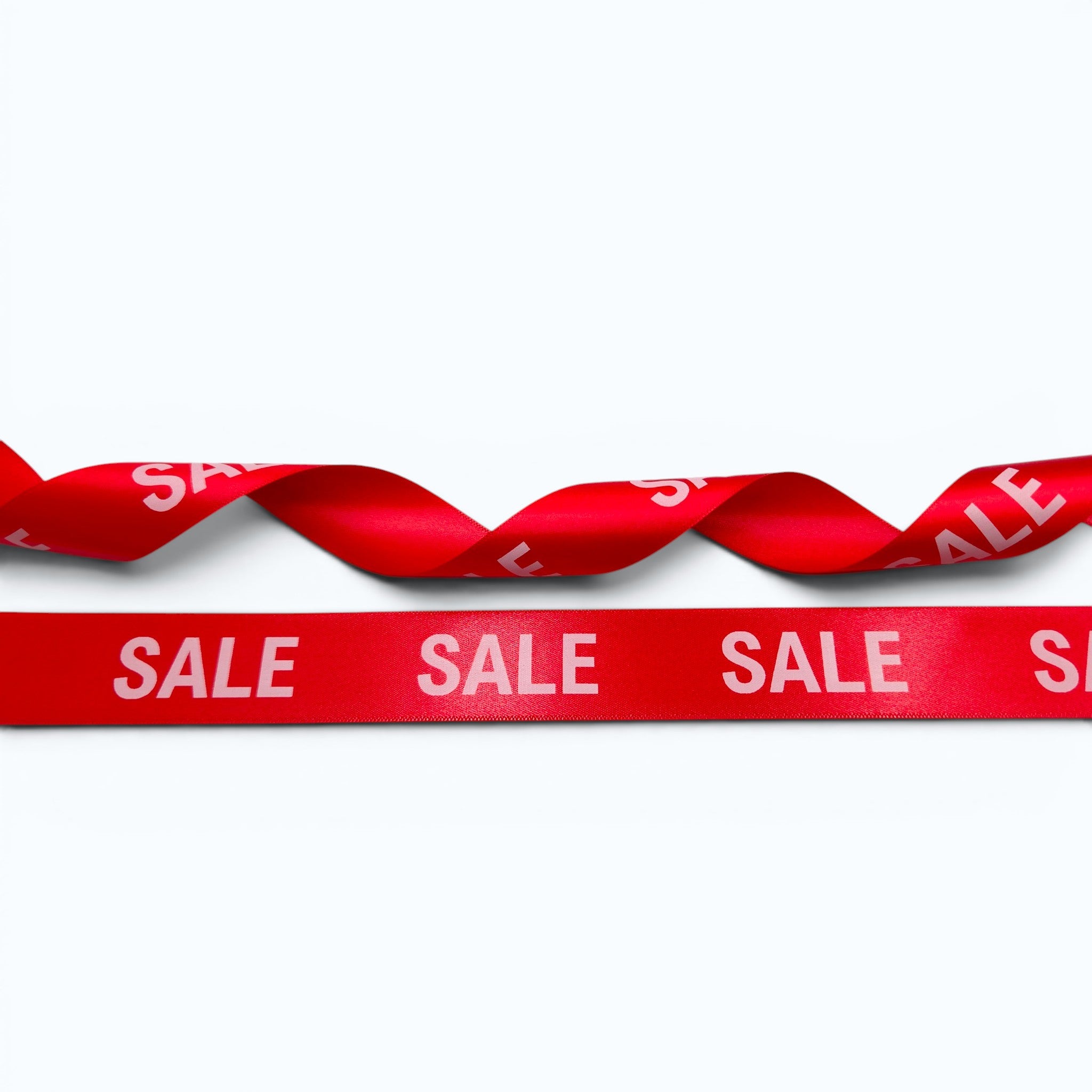 Satijn lint bedrukt met "SALE" in 2 maten diverse kleuren per 25 meter