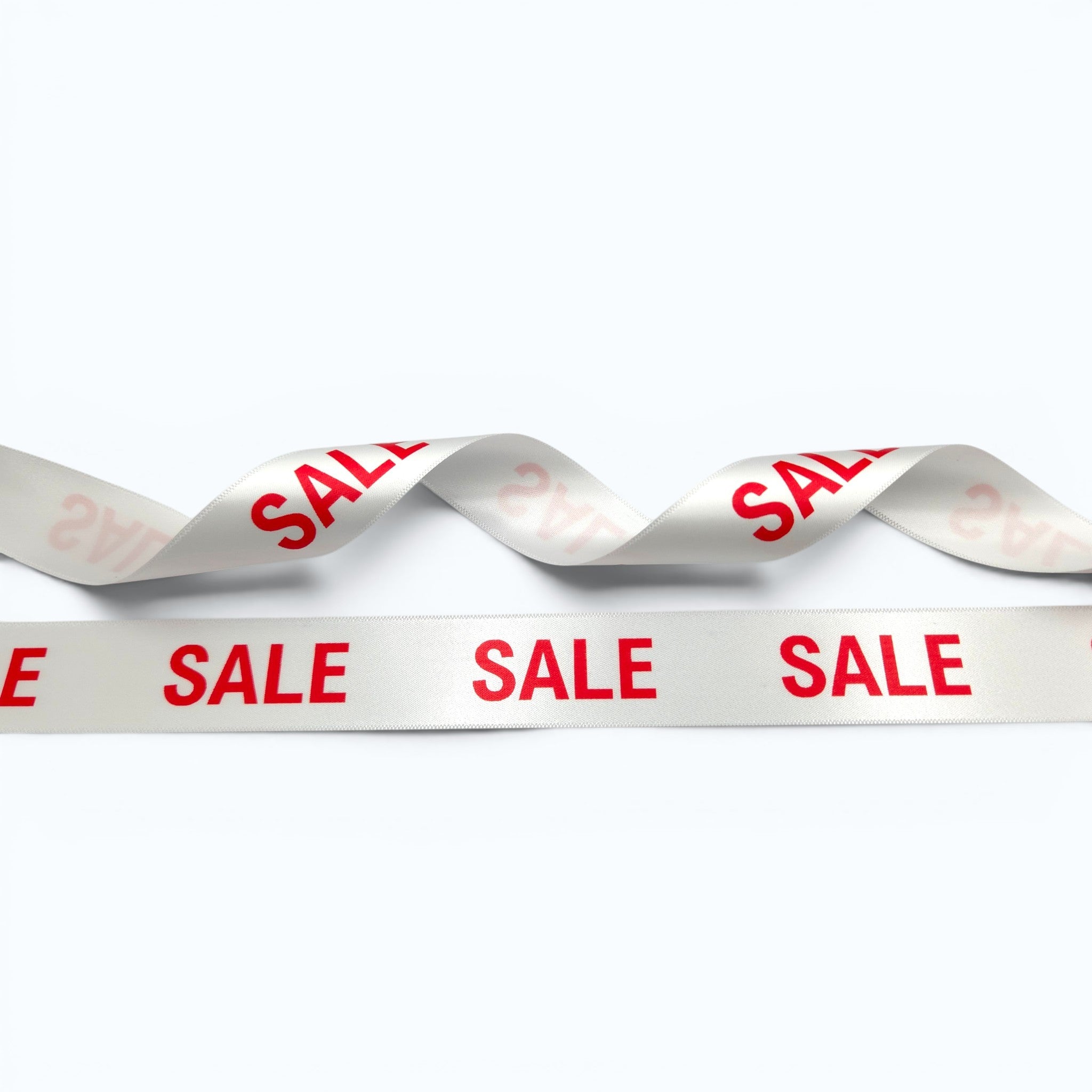 Satijn lint bedrukt met "SALE" in 2 maten diverse kleuren per 25 meter