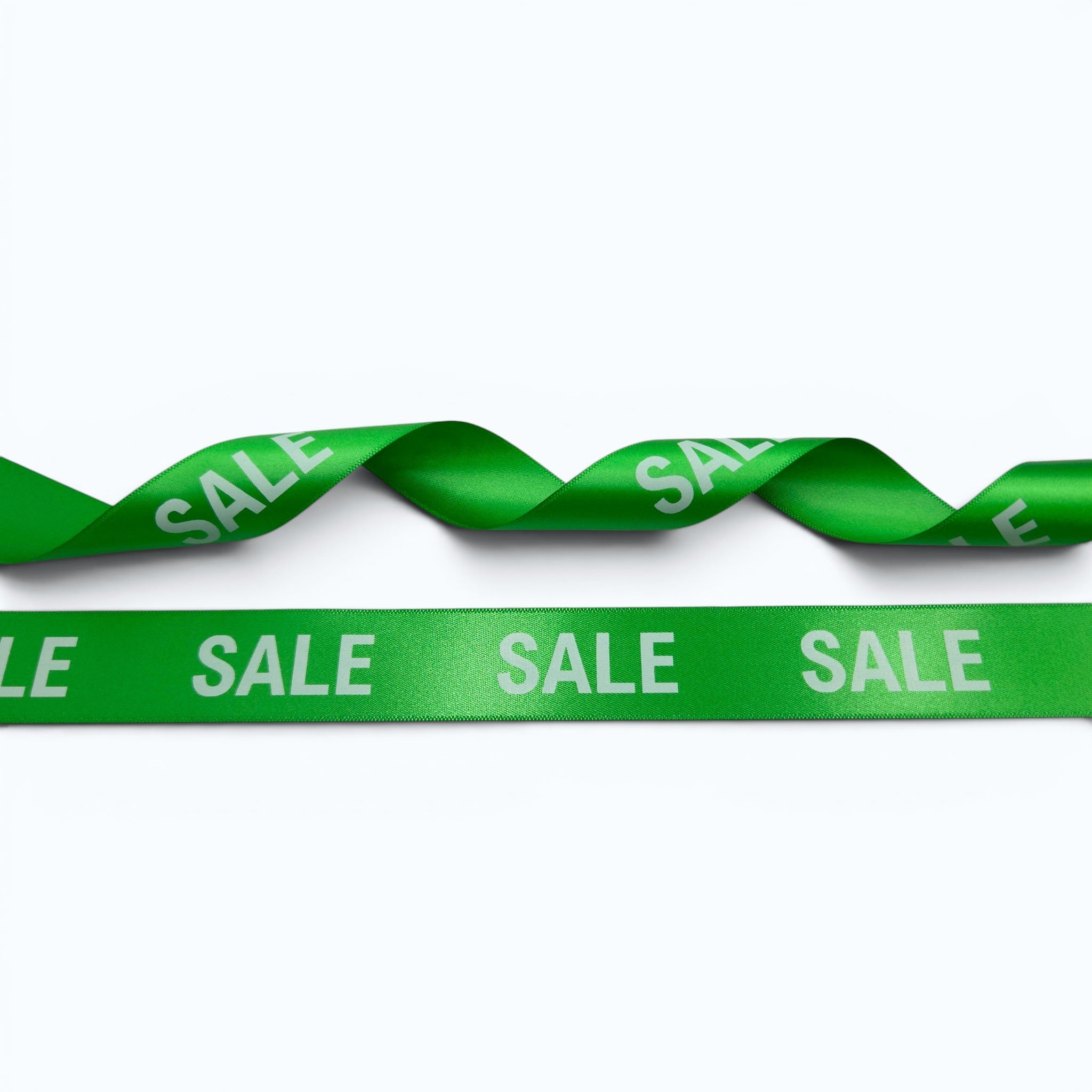 Satijn lint bedrukt met "SALE" in 2 maten diverse kleuren per 25 meter