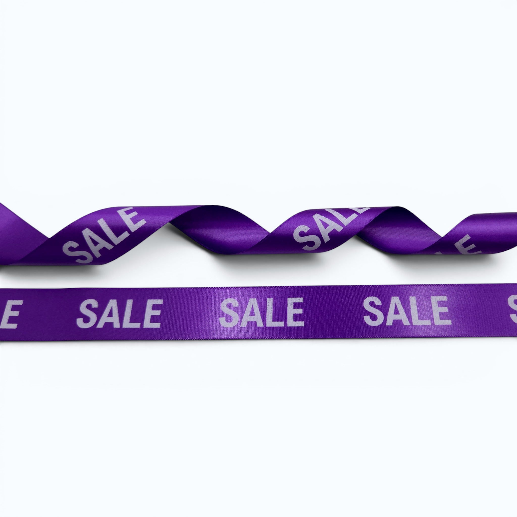 Satijn lint bedrukt met "SALE" in 2 maten diverse kleuren per 25 meter