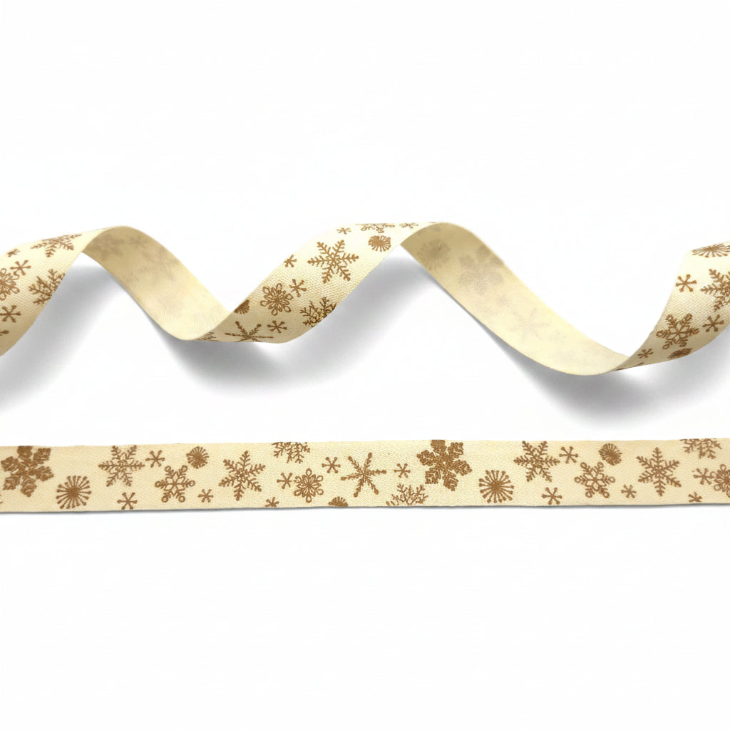 Katoenband 15mm – sneeuw vlokken Design rol van 10 meter