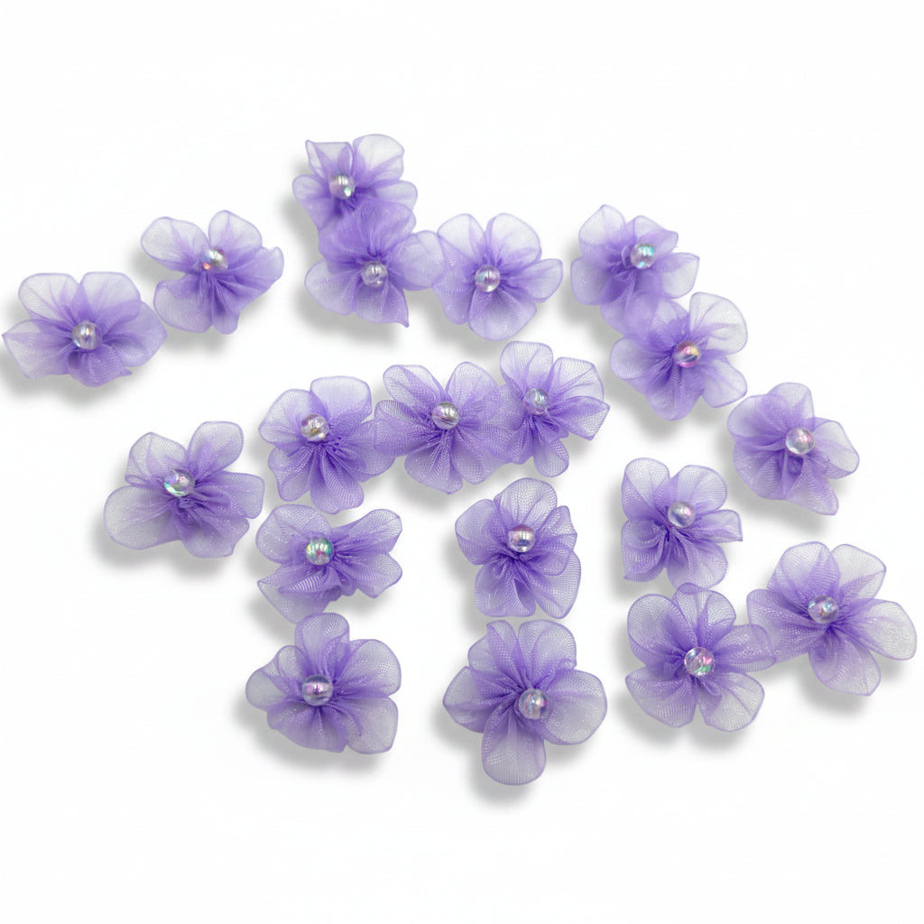 Organza Bloemetjes Lila 25mm per 100 stuks