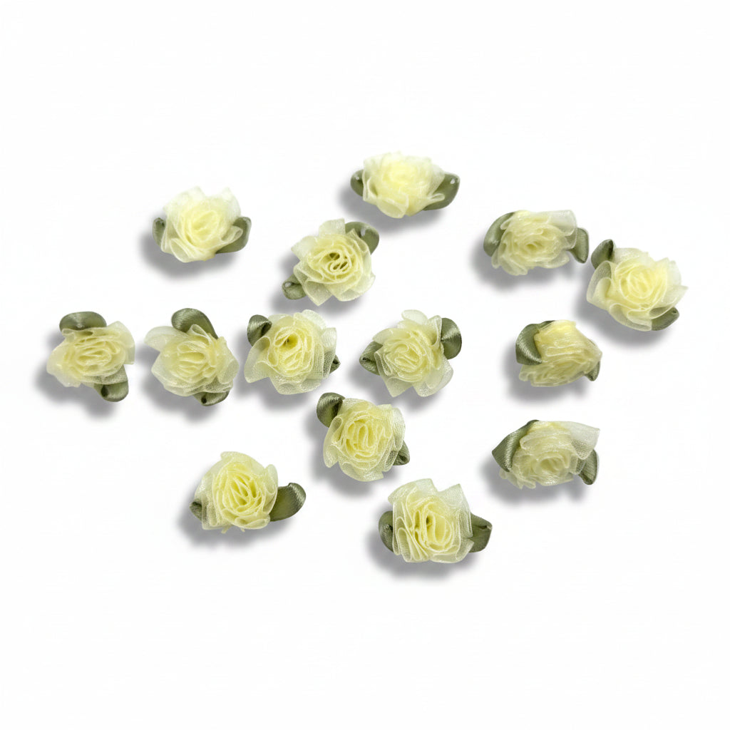 Organza Roosjes met Blaadjes per 100 stuks