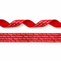 25mm rood satijnlint bedrukt met wit merry christmas happy new year per 10 meter rol