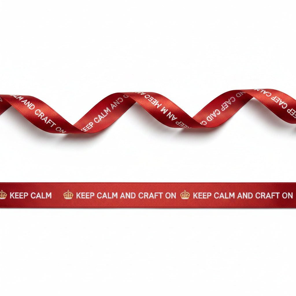10mm Ribsband met witte opdruk "keepcalm and craft on" - 20 Meter
