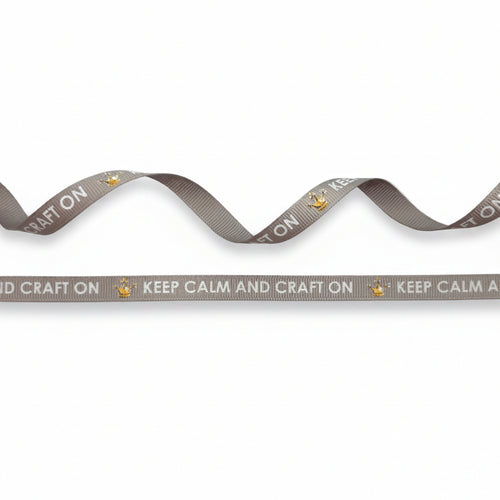 10mm Ribsband met witte opdruk "keepcalm and craft on" - 20 Meter