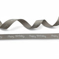 Ribslint grijs wit bedrukt met Happy Birthday — 16mm | Rol 20m