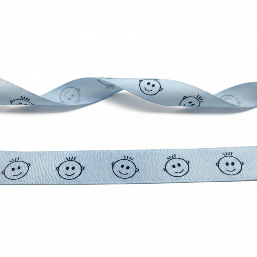 Satijnlint "baby hoofdje"jongen 16mm licht blauw