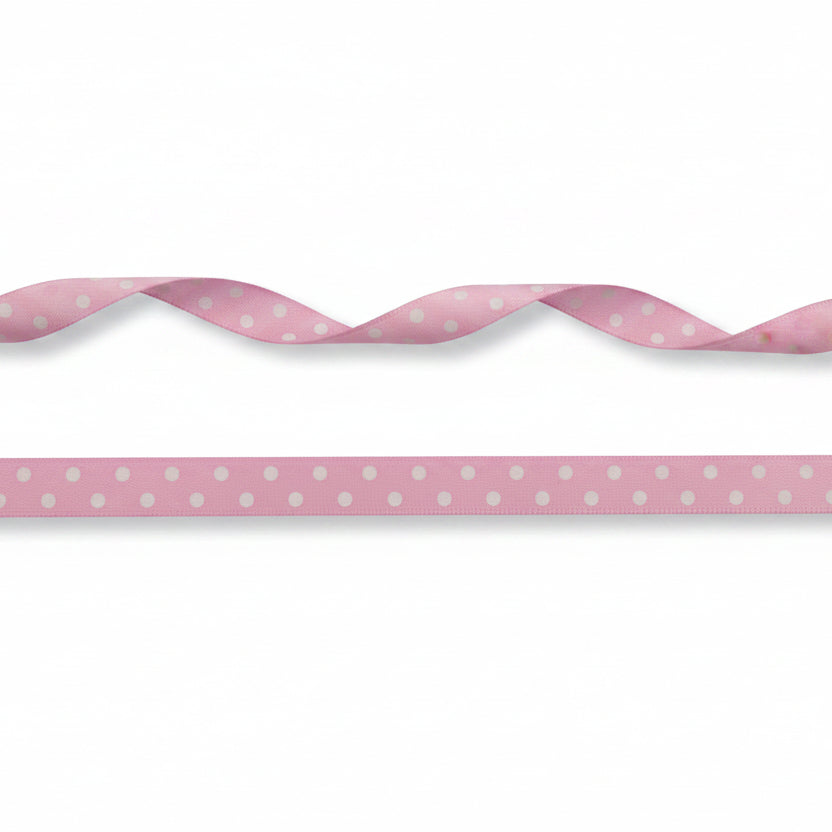 10mm Luxe satijnlint roze met witte stippen