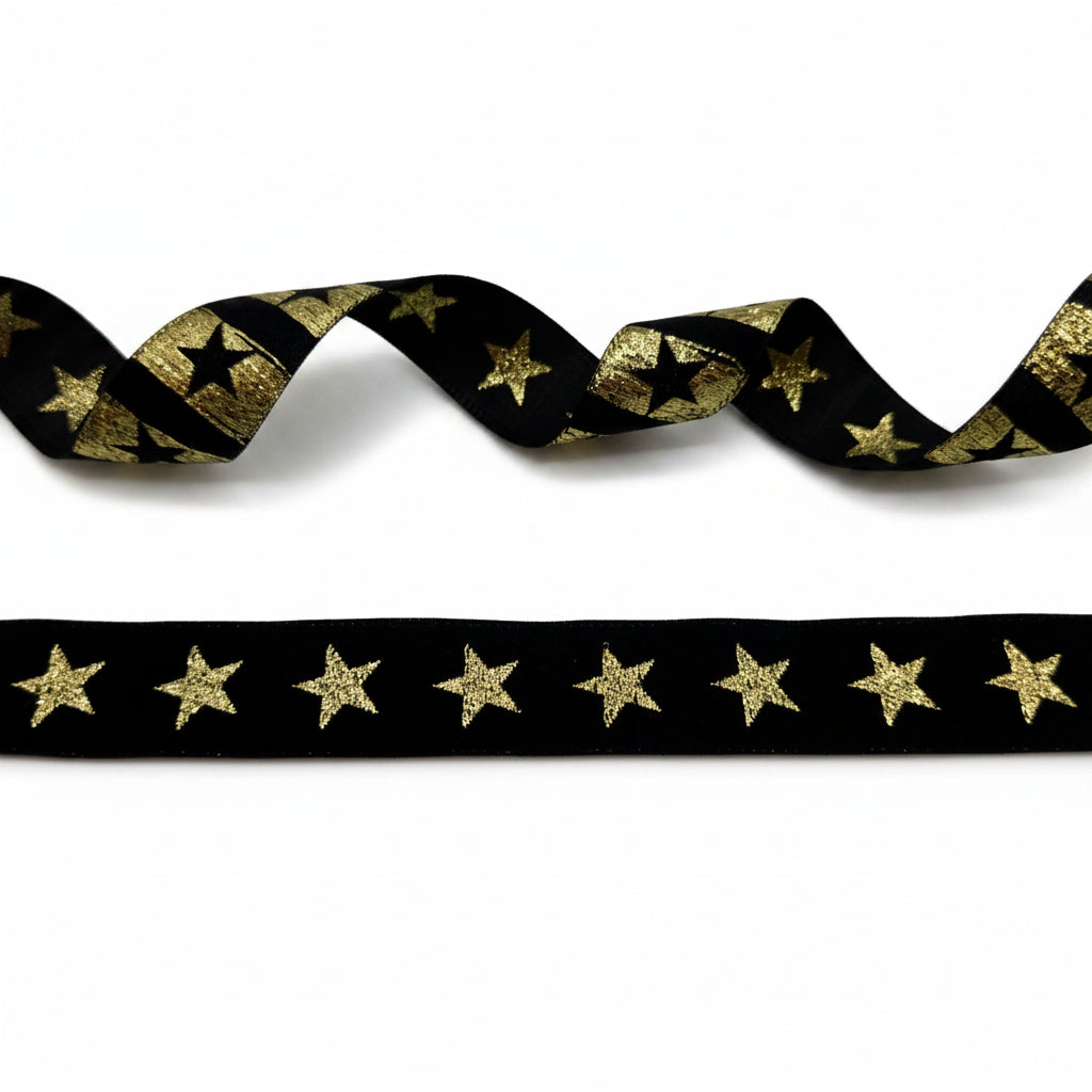 Sierband zwart met lurex gouden sterren 20mm per 50 meter