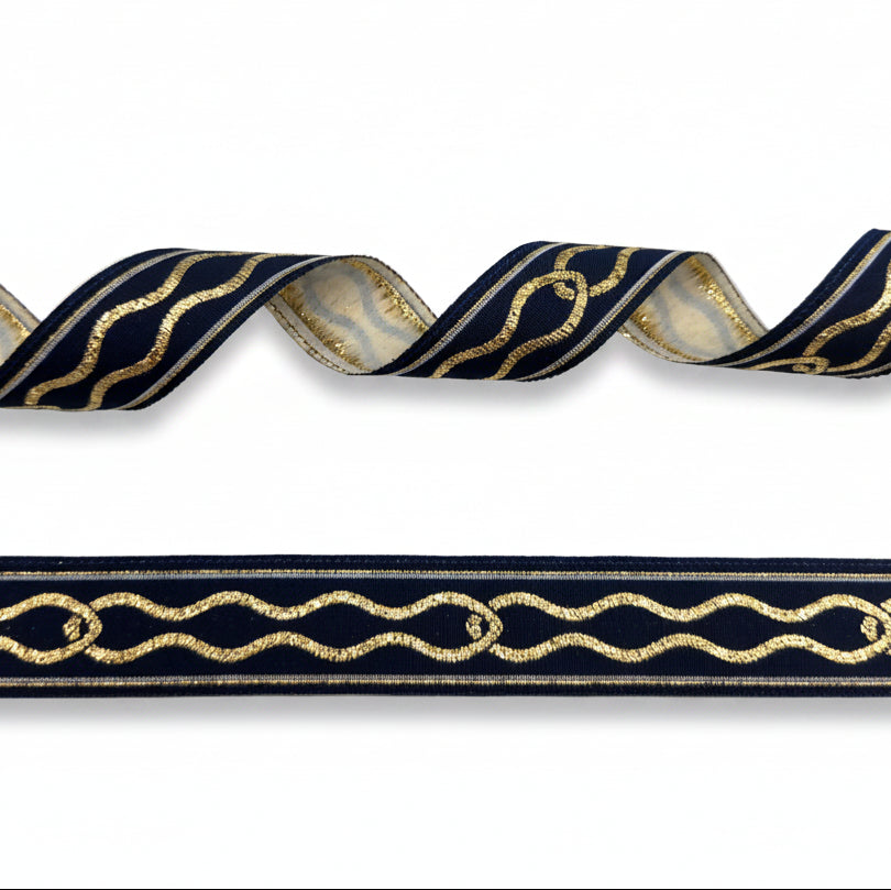 Sierband donker blauw met lurex goud 20mm per 50 meter