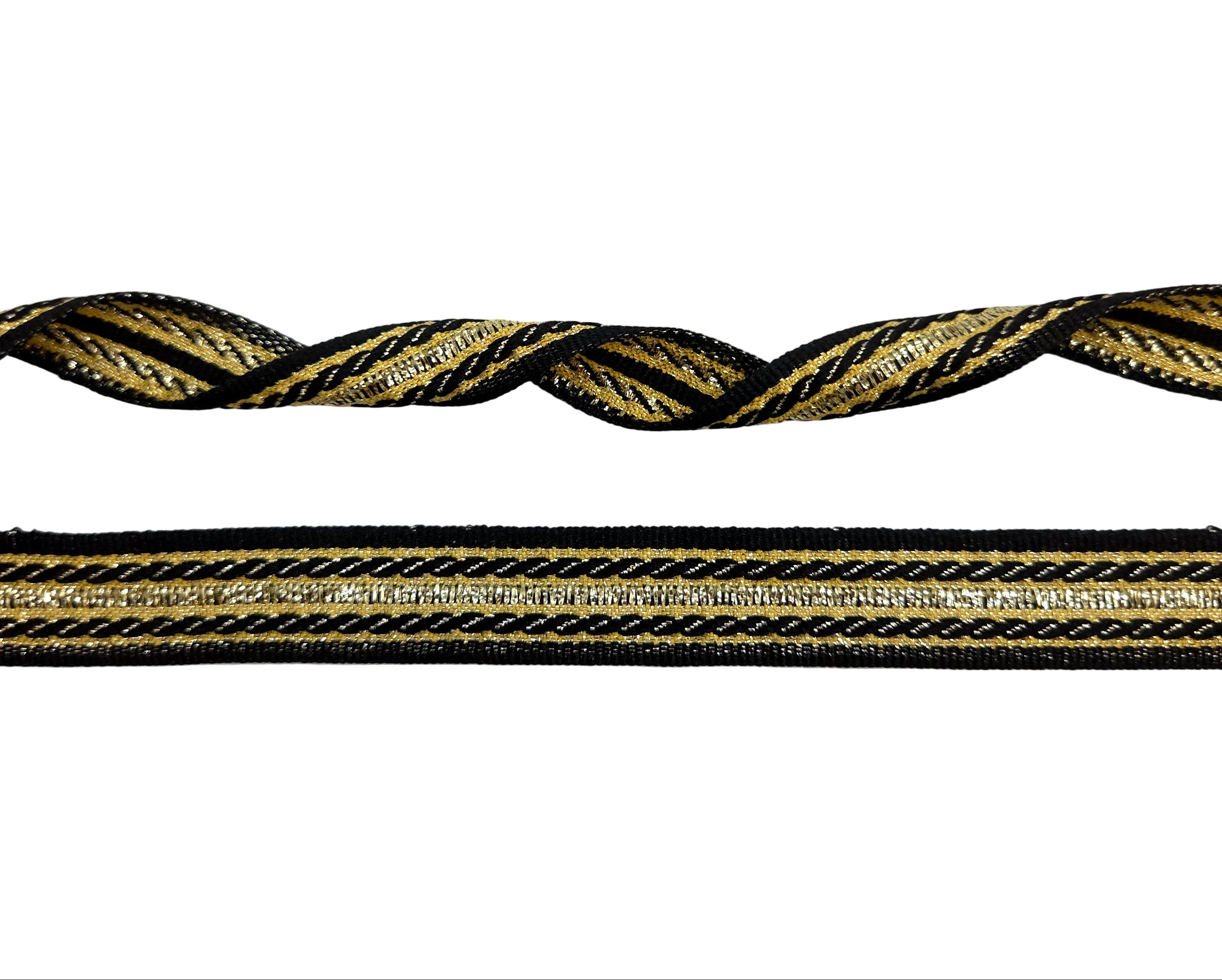 Sierband zwart met lurex gouden streep 16mm per 50 meter