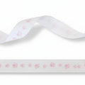 16mm Wit ribsband met Voetafdruk in de kleur roze - 20 Meter