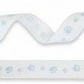 16mm Wit ribsband met Voetafdruk in de kleur blauw - 20 Meter