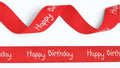 Ribslint rood wit bedrukt met Happy Birthday — 16mm | Rol 20m