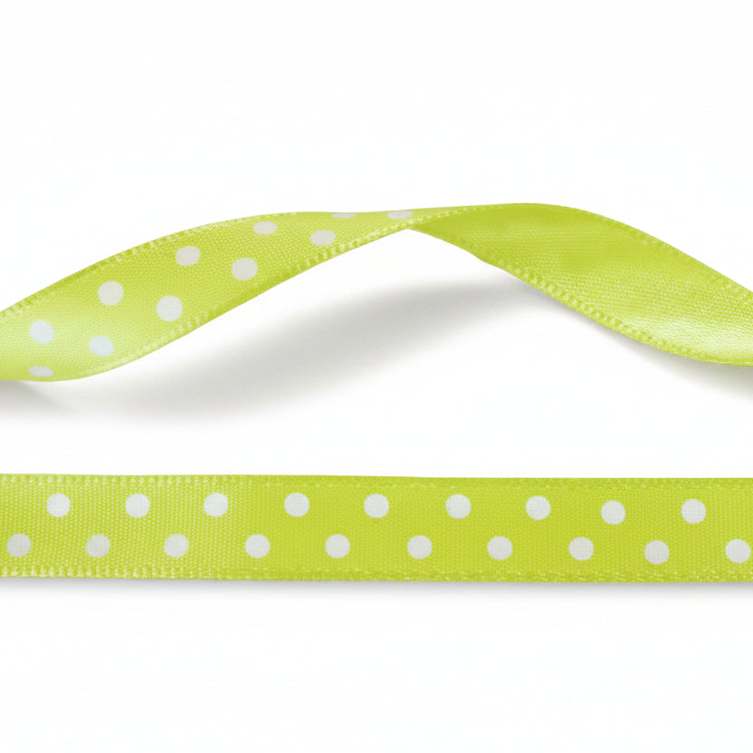 10mm Luxe satijnlint groen met witte stippen