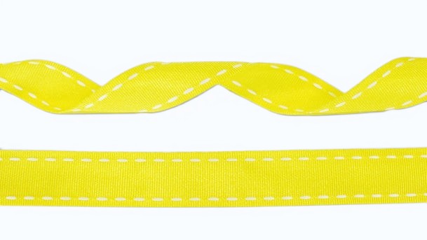 15mm geel ribslint met witte stiksels  - 20 Meter