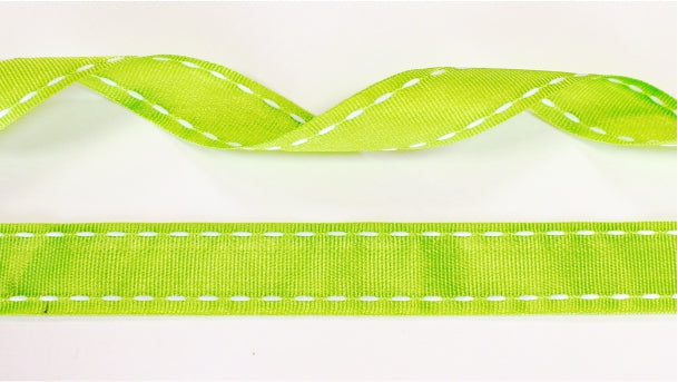 15mm groen ribslint met witte stiksels  - 20 Meter