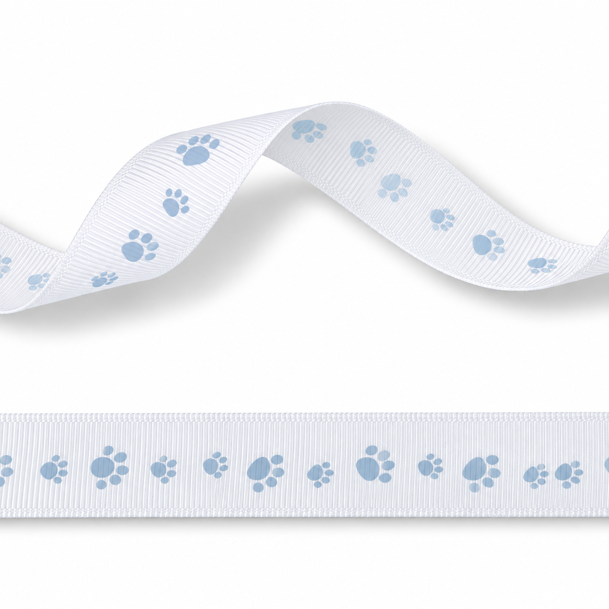 16mm Wit ribsband met Voetafdruk in de kleur blauw - 20 Meter