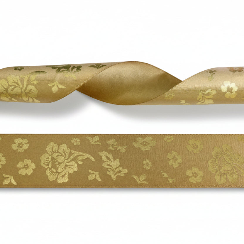 Satijnlint met klassieke bloemen motief – 30mm per 25 meter.