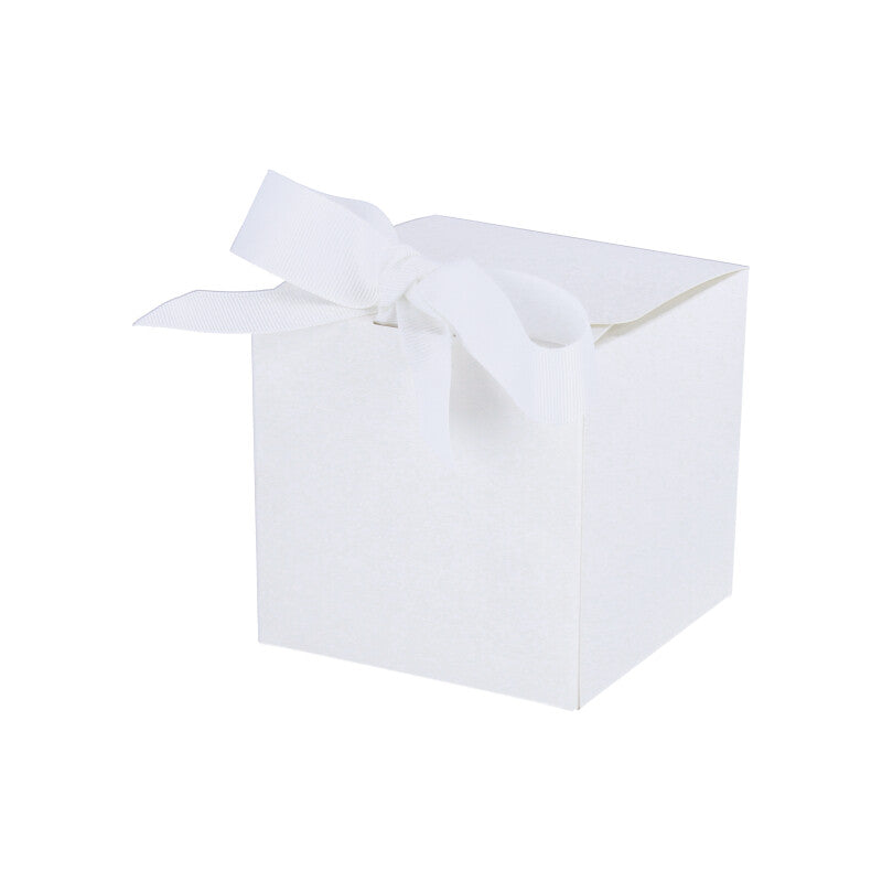 Luxe geschenkdoos met strik - Kubus - Wit kraft - Grace FSC®