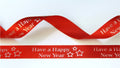 15mm rood satijnlint bedrukt met zilver have a happy new year per 25 meter rol