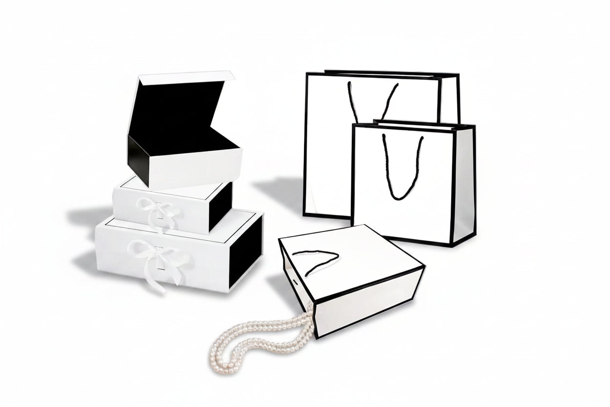 Magneetdoos met strik - A4 - Wit/zwart mat gelamineerd - Couture