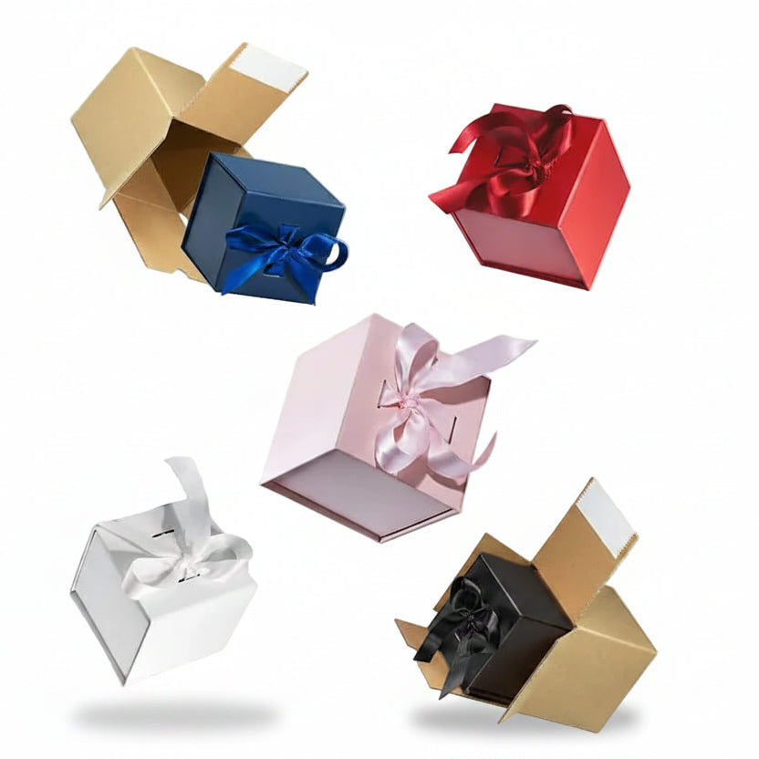 Magneetdoos met strik - Kubus - Roze mat gelamineerd - Couture