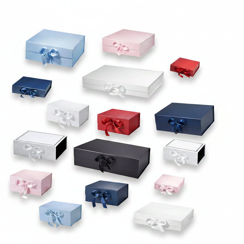 Magneetdoos met strik - Kubus - Blauw mat gelamineerd - Couture