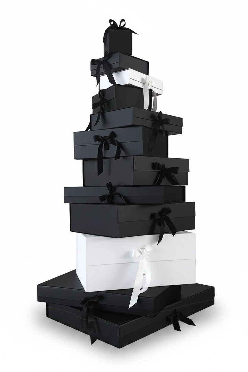 Magneetdoos met strik - XL - Zwart mat gelamineerd - Couture