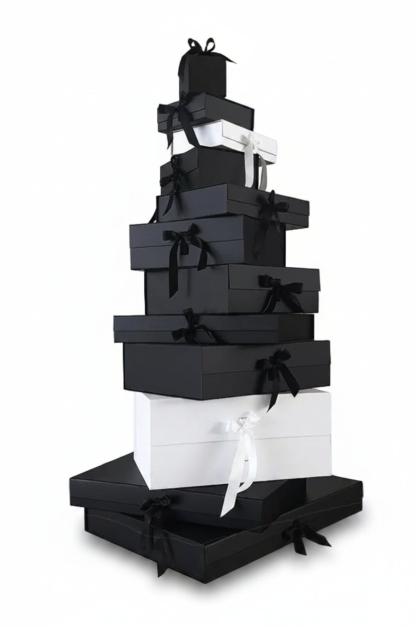 Magneetdoos met strik - A4 - Vierkant - Zwart mat gelamineerd - Couture