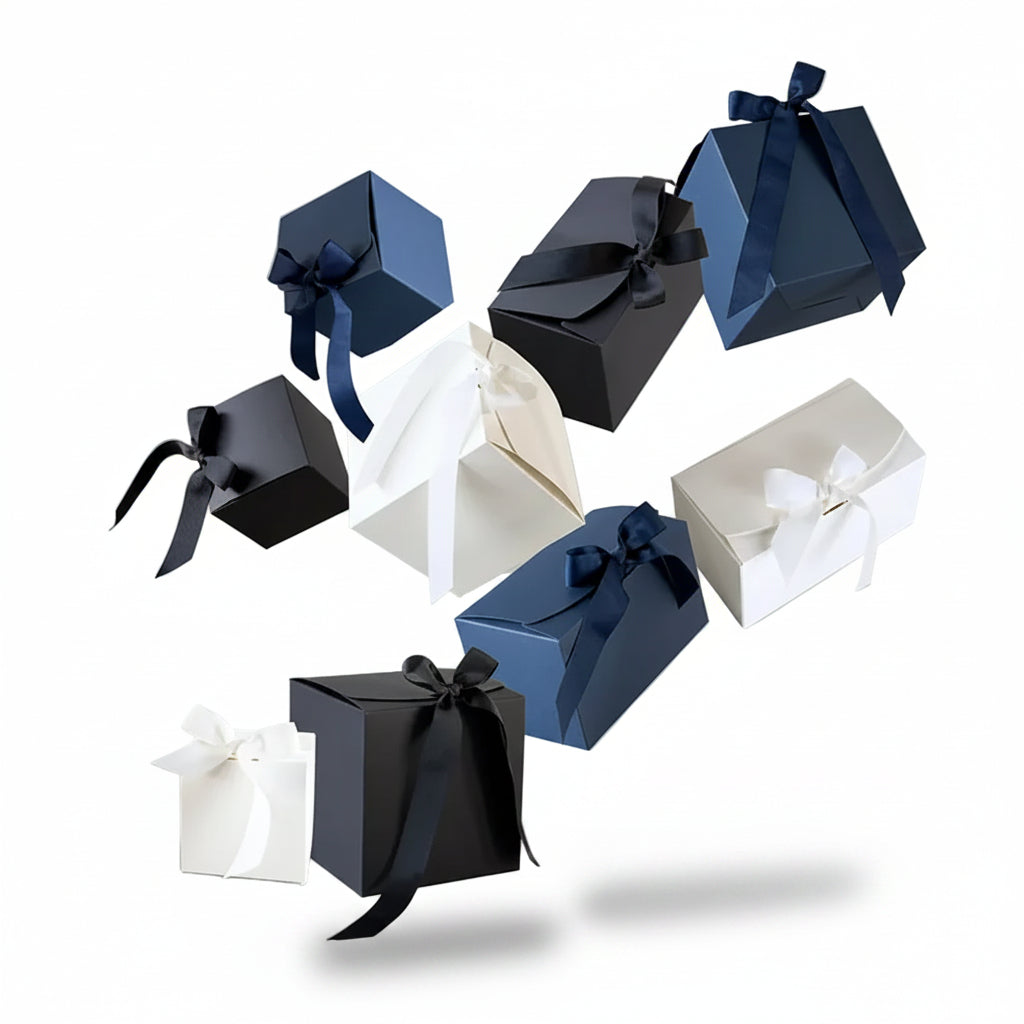 Luce geschenkdoos met strik - Kubus - Zwart kraft - Grace FSC®