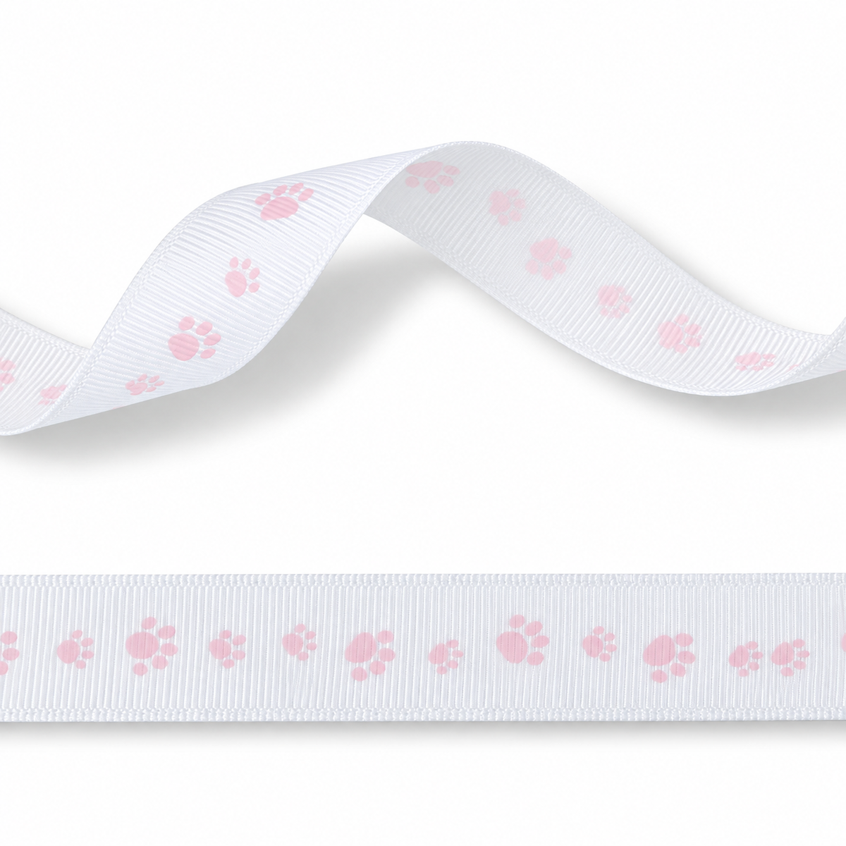 16mm Wit ribsband met Voetafdruk in de kleur roze - 20 Meter