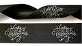 40mm Luxe Satijnlint zwart met Zilveren Happy Valentines Day – 25 meter