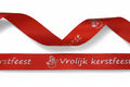 15mm rood satijnlint bedrukt met zilver "vrolijk kerstfeest" met sneeuwpop per 25 meter rol
